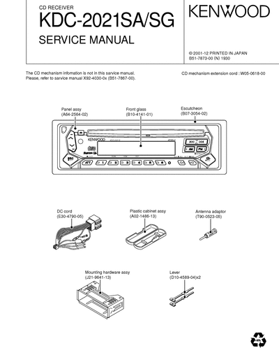 Kenwood KDC-2021SA/2021SG CD RECEIVER SERVICE MANUAL