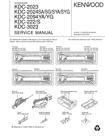 Kenwood KDC-2023/2024/2094/222/3023 CD RECEIVER SERVICE MANUAL
