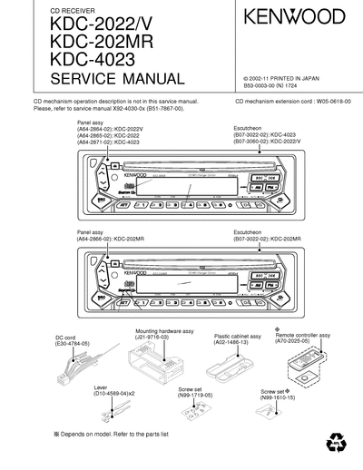 kenwood KDC-202MR/2022/4023 CD RECEIVER SERVICE MANUAL