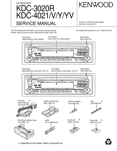 Kenwood KDC-3020R/4021 CD RECEIVER SERVICE MANUAL