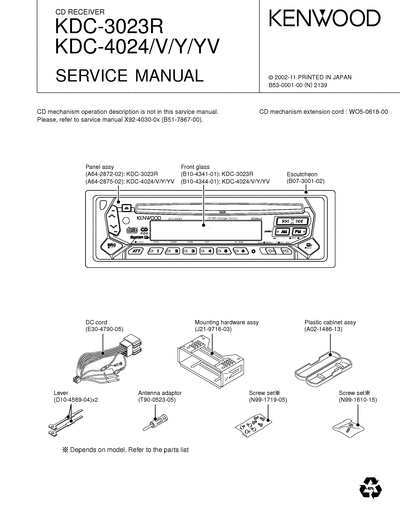 Kenwood KDC-3023R/4024 CD RECEIVER SERVICE MANUAL