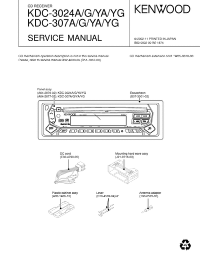 kenwood KDC-307A/3024A CD RECEIVER SERVICE MANUAL