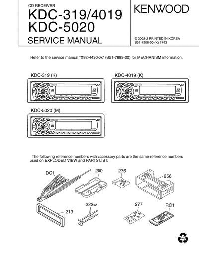 kenwood KDC-319/4019/5020 CD RECEIVER SERVICE MANUAL