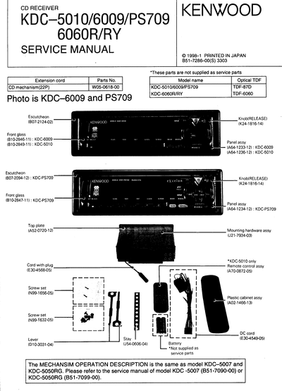 Kenwood KDC-5010/6009/PS709/6060R CD RECEIVER SERVICE MANUAL