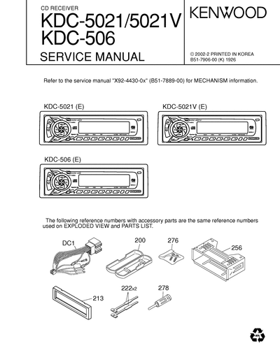 kenwood KDC-506/5021/5021V CD RECEIVER SERVICE MANUAL