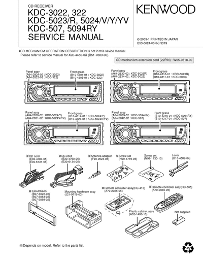 kenwood KDC-3022/322/5023/5024/507/5094 CD RECEIVER SERVICE MANUAL