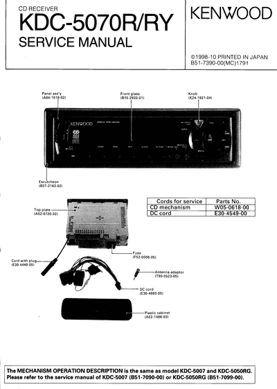 Kenwood KDC-5070R/RY CD RECEIVER SERVICE MANUAL