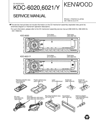 Kenwood KDC-6020/6021 CD RECEIVER SERVICE MANUAL