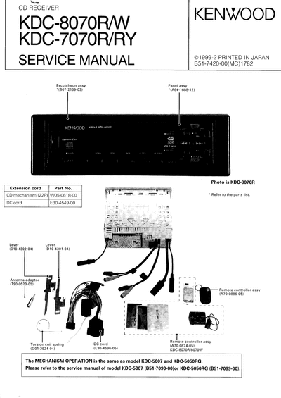 Kenwood KDC-7070R/8070R CD RECEIVER SERVICE MANUAL