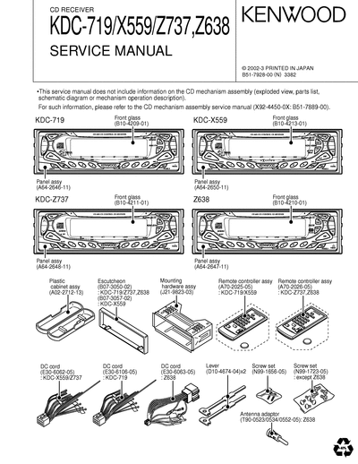 kenwood KDC-719/X559/Z638/Z737 CD RECEIVER SERVICE MANUAL