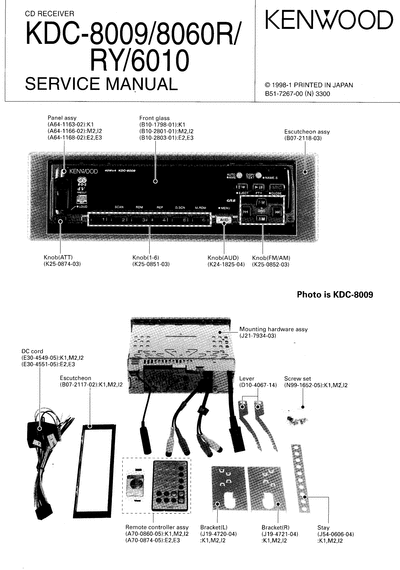 Kenwood KDC-8009/8060R/6010 CD RECEIVER SERVICE MANUAL