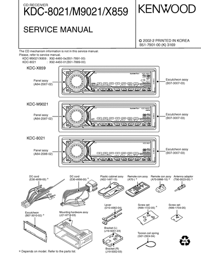 Kenwood KDC-8021/M9021/X859 CD RECEIVER SERVICE MANUAL