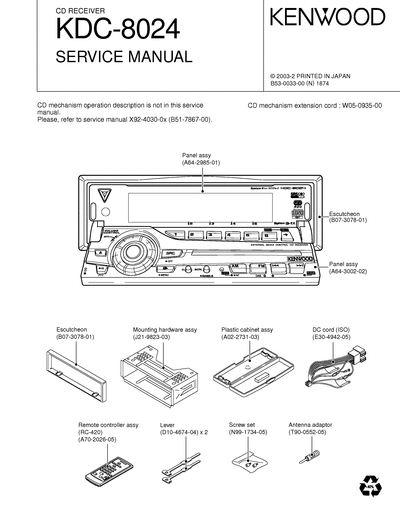 Kenwood KDC-8024 CD RECEIVER SERVICE MANUAL