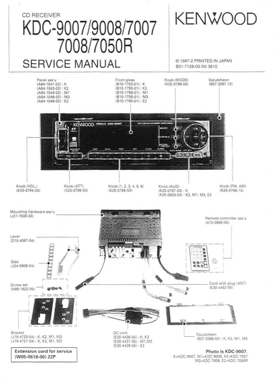 Kenwood KDC-9007/9008/7007/7008/7050R CD RECEIVER SERVICE MANUAL