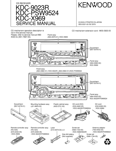 Kenwood KDC-9023R/PSW9524/X969 CD RECEIVER SERVICE MANUAL