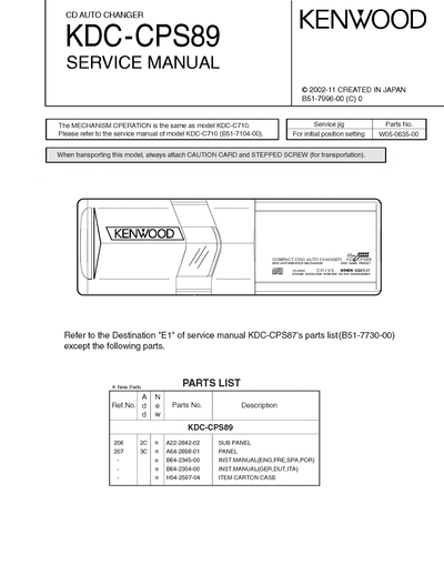 kenwood KDC-CPS89 CD CHANGER SERVICE MANUAL