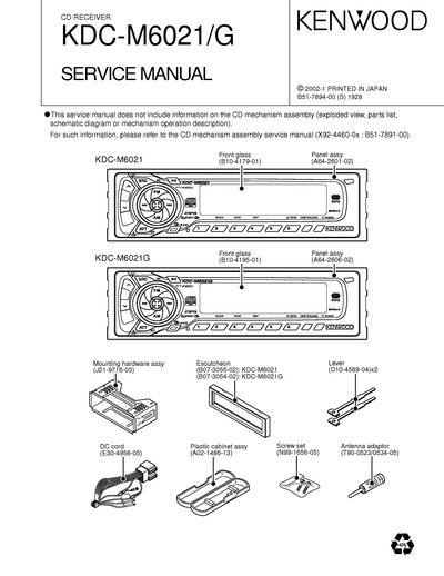 kenwood KDC-M6021 CD RECEIVER