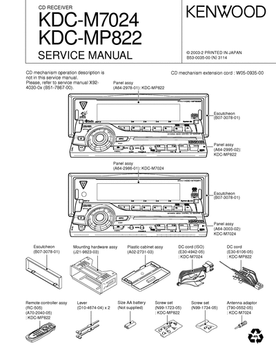 kenwood KDC-M7024/MP822 CD RECEIVER