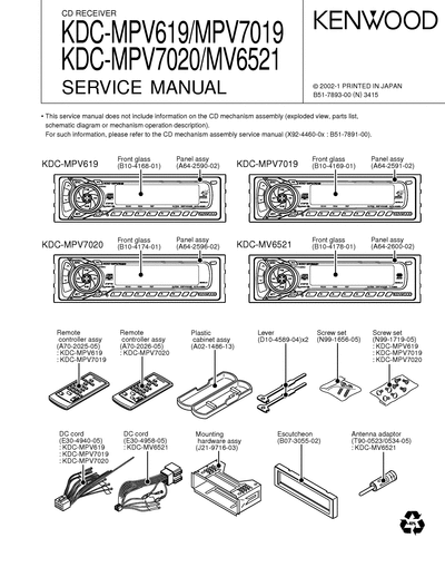 kenwood KDC-MPV619/MPV7019/MPV7020/MV6521 CD RECEIVER