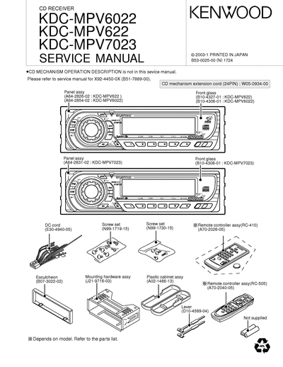 kenwood KDC-MPV622/MPV6022/MPV7023 CD RECEIVER