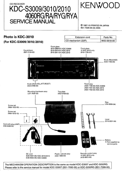 kenwood KDC-S3009/KDC-3010/2010/4060 CD RECEIVER