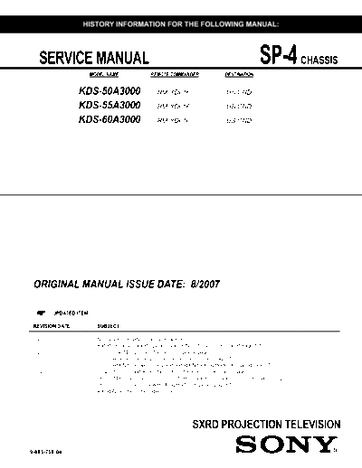 SONY KDS-50_55_60A3000 Service Manual