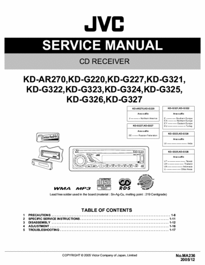 JVC KD-G220, 227, 321, 322, 323, 324, 325, 326, 327, KD-AR270 service manual