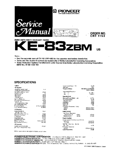 Pioneer KE-83ZBM Radio as used in some BMWs.