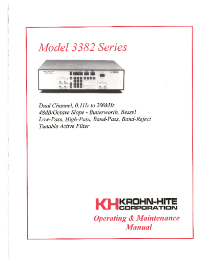 Krohn-Hite 3382 Specification Sheet Users manual   Dual channel programmable filter 
0.1Hz 200KHz