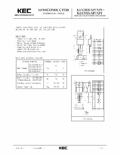 KEC KIA7805AP THREE TERMINAL POSITIVE VOLTAGE REGULATOR.

KIA7805AP, KIA7824AP