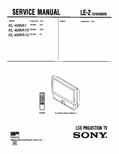 SONY KL-40WA1/1K/1U CHASSIS:LE-2