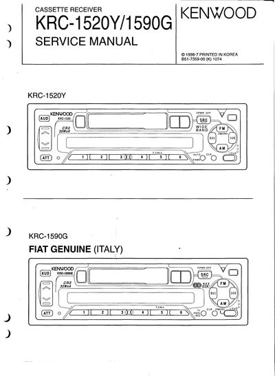 Kenwood KRC-1520Y/1590G CASSETTE RECEIVER SERVICE MANUAL