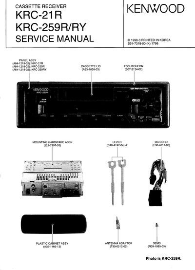 kenwood KRC-21R/259R CASSETTE RECEIVER SERVICE MANUAL