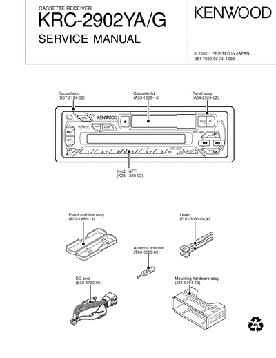 Kenwood KRC-2902YA CASSETTE RECEIVER SERVICE MANUAL