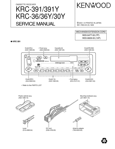 kenwood KRC-30Y/36/391 CASSETTE RECEIVER SERVICE MANUAL