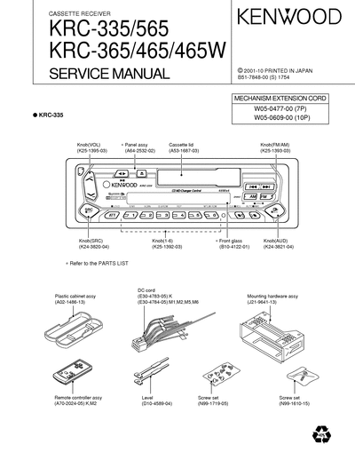 kenwood KRC-335/365/465/565 CASSETTE RECEIVER SERVICE MANUAL