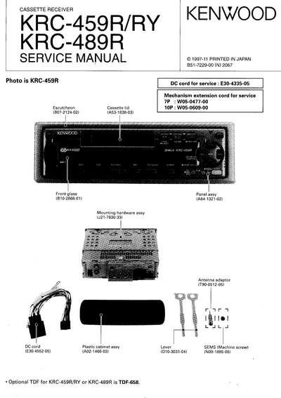 kenwood KRC-459R/489R CASSETTE RECEIVER SERVICE MANUAL