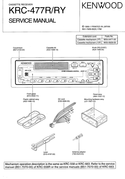 kenwood KRC-477R CASSETTE RECEIVER SERVICE MANUAL