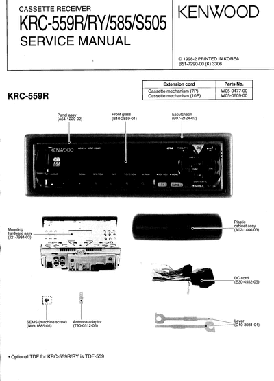 kenwood KRC-559R/585/S505 CASSETTE RECEIVER SERVICE MANUAL