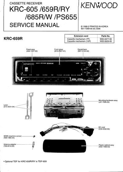 Kenwood KRC-605/659R/685R/PS655 CASSETTE RECEIVER SERVICE MANUAL