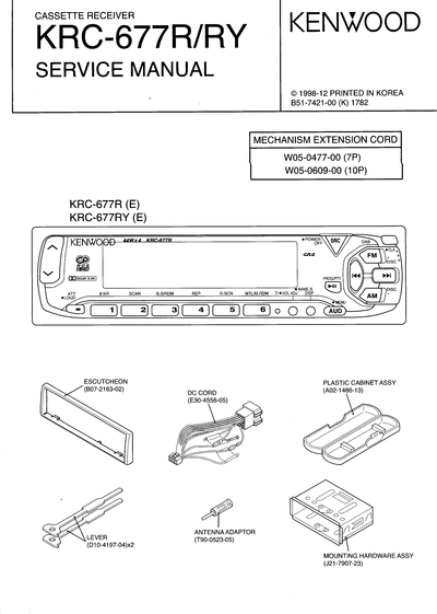 Kenwood KRC-677R CASSETTE RECEIVER SERVICE MANUAL