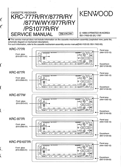 Kenwood KRC-777R/877R/977R/PS1077R CASSETTE RECEIVER SERVICE MANUAL