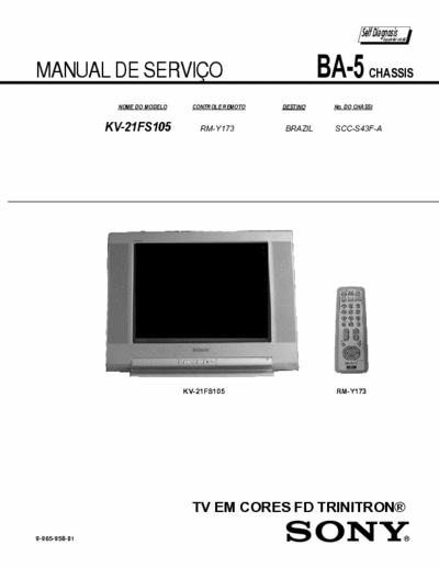 SONY KV-21FS105, KV21FS105 Service Manual TV SONY KV-21FS105 (Language Português - BRASIL)