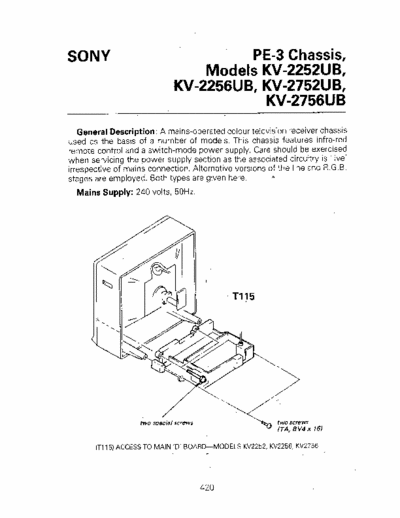 Sony KV-2252 Chassis PE-3 Models: KV-2252UB, KV-2256UB, KV-2752UB, KV-2756UB