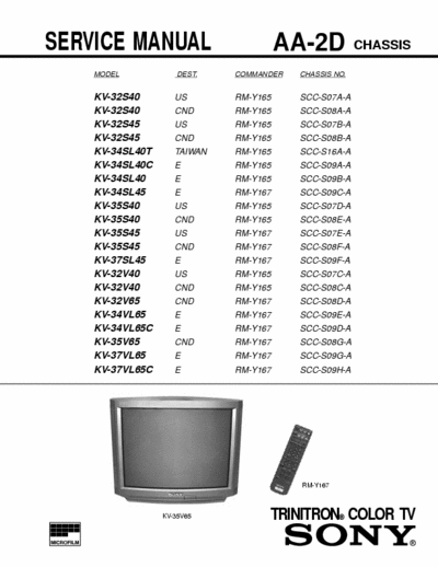 Sony KV-32S40 85 page service manual for Sony 32, 34, 35 & 37 inch Trinitron color TV model #