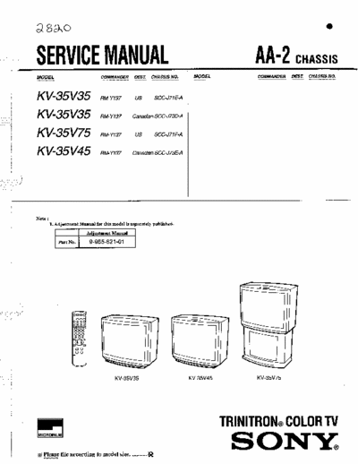 Sony KV-35V35 5 files, total of 76 pages for 35 inch Sony Trinitron color TV model #