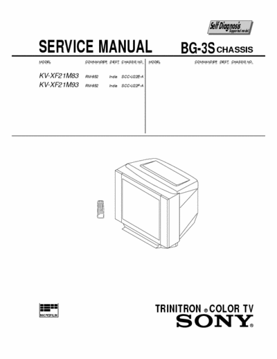 Sony KV-XF21M83 KV-XF21M83 KV-XF21M93 RM-952 BG-3S chassis