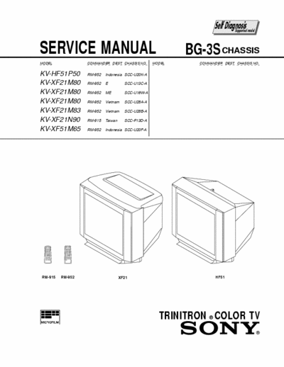 Sony KV-XF21N90 service manual for Sony KV-XF21N90