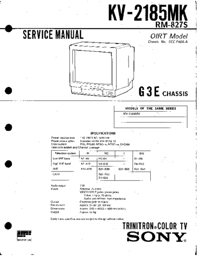 SONY KV 2185 MK MANUAL SERVICE