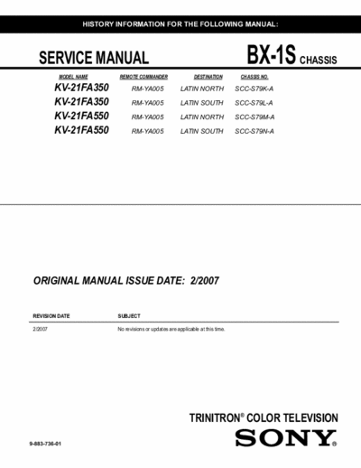 Sony KV-21FA550 Service Manual and User Manual Complete